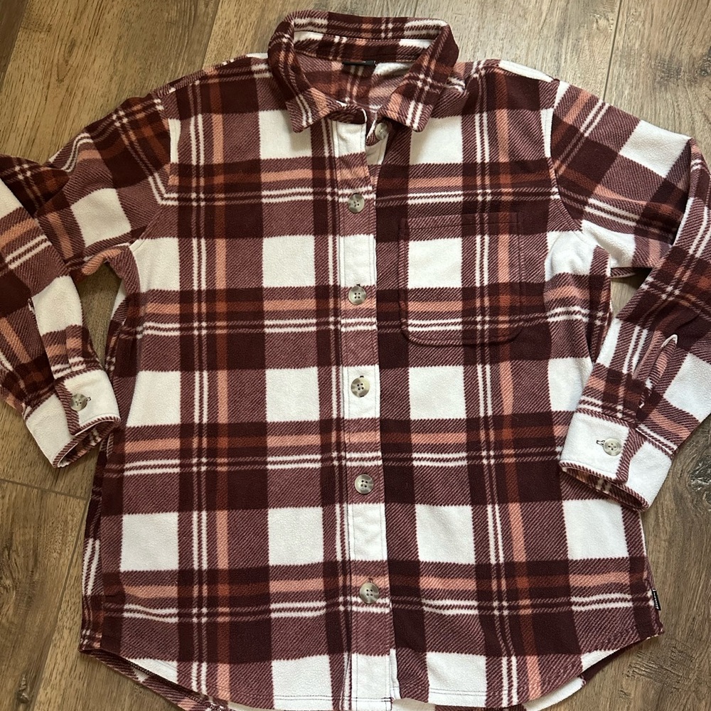 Eddie Bauer Women's Micro Fleece Flannel Plaid Shirt, Button Up, Shacket, L